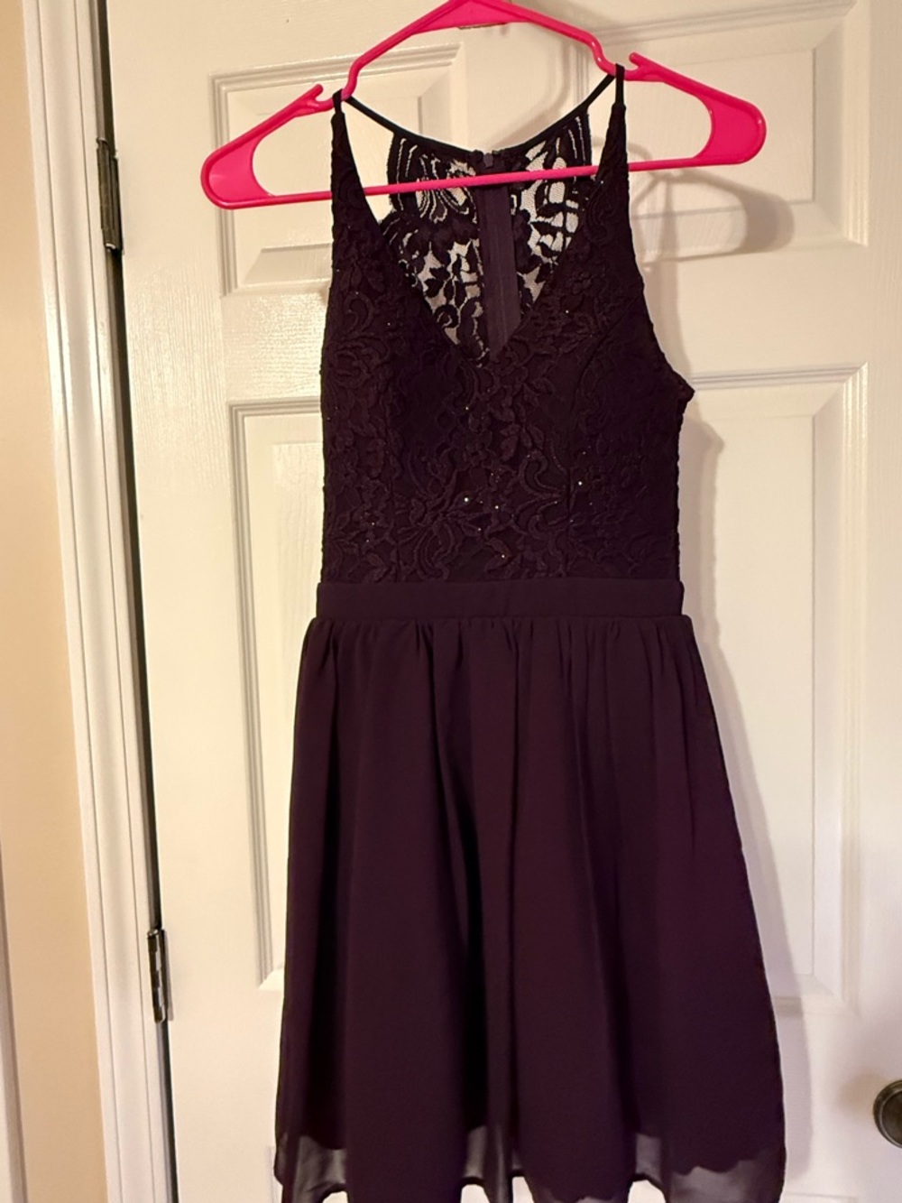 City Triangles Plum Lace Bodice Dress